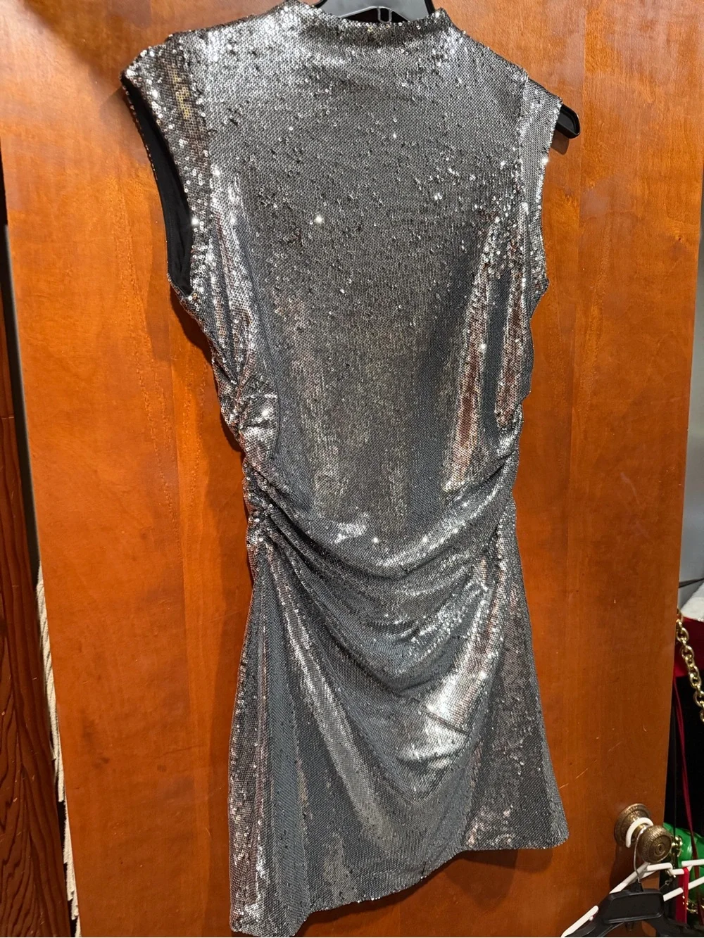 Silver Sequin Sleeveless Cocktail Dress